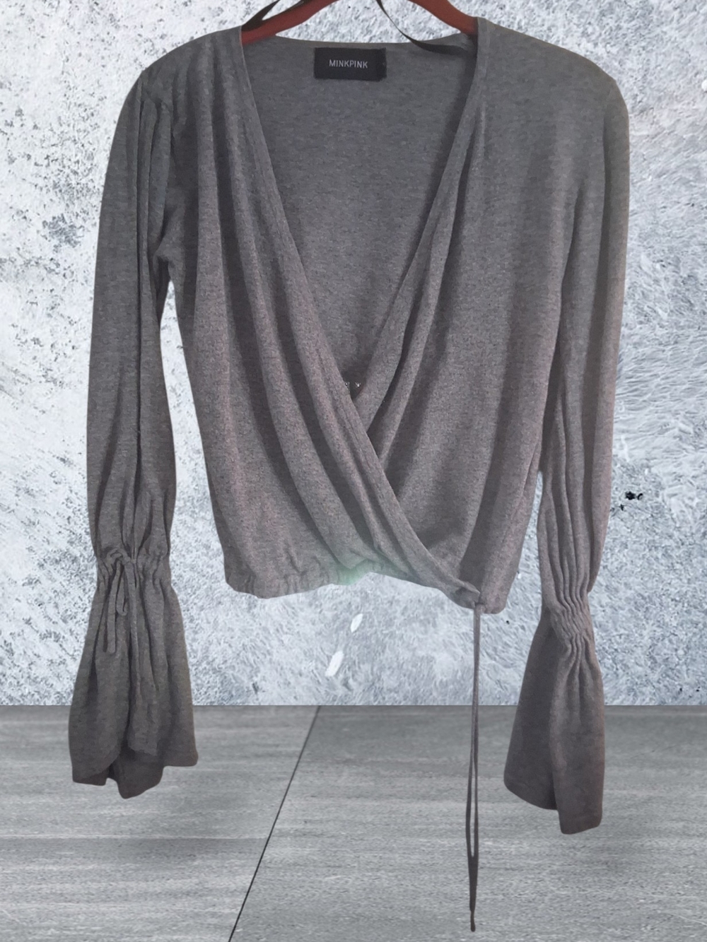 MINKPINK Gray Wrap Front Long Sleeve Top